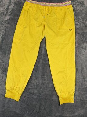 Ava Therese Yellow Jogger Pants With Rainbow Elastic Waist XL